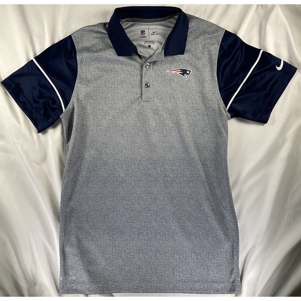 Nike Sz S New England Patriots Shirt Men Blue Short Sleeve Polo Dri-Fit On Field